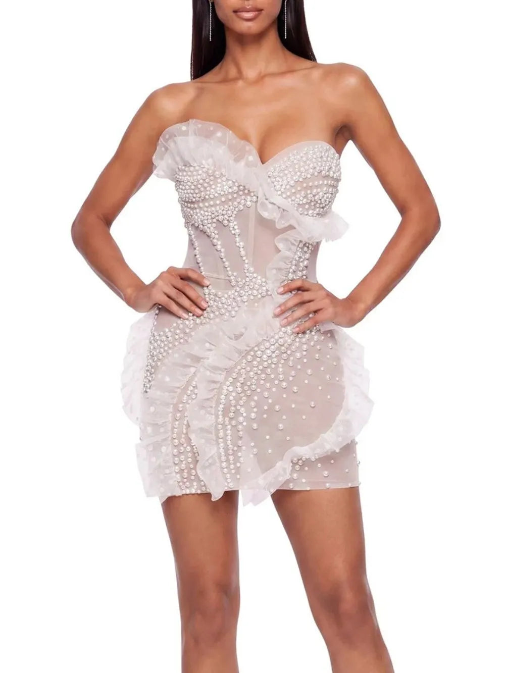 Tyrelune Strapless Pearl Mesh Mini Dress Flowering Girl