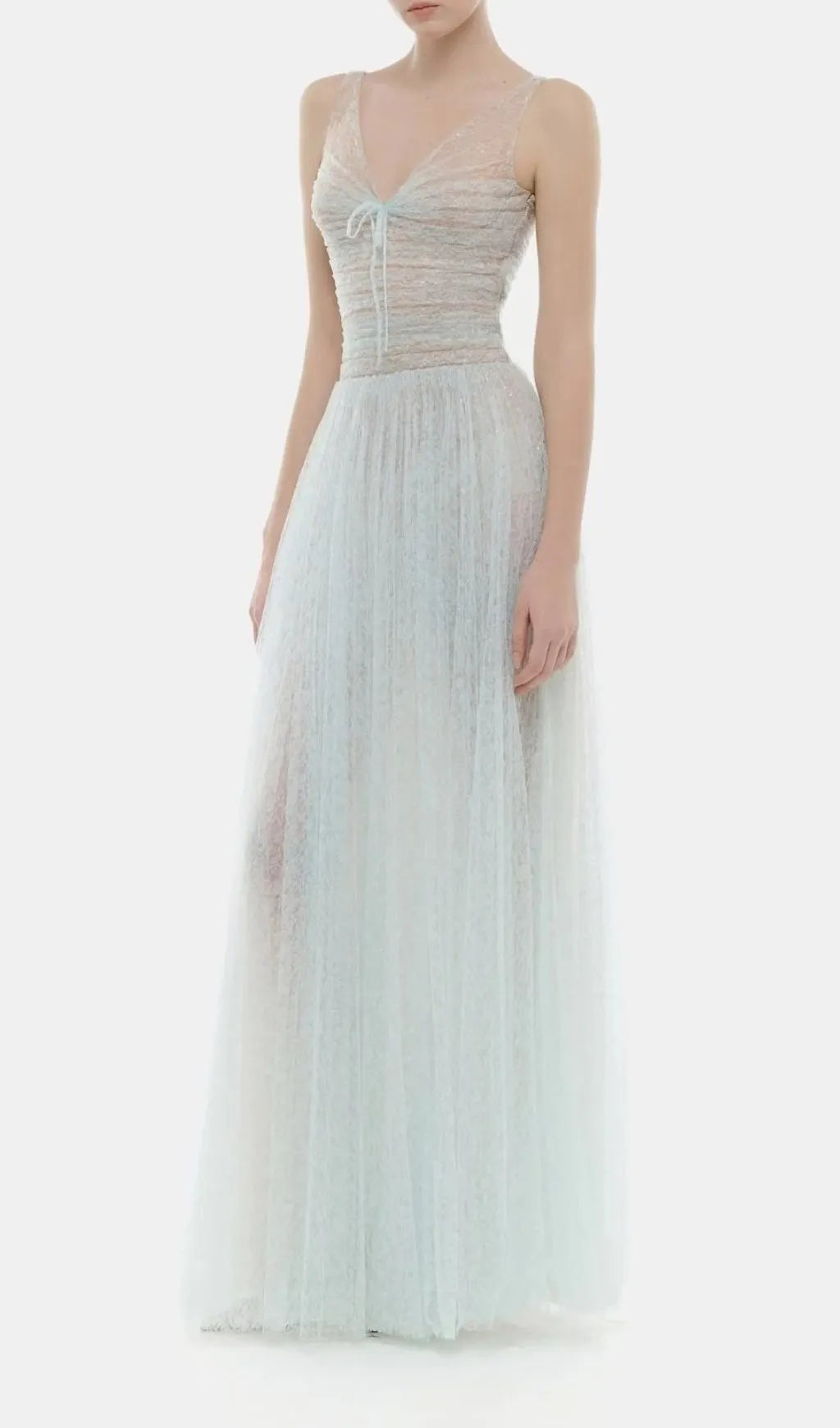 Josie Blue V-Neck Mesh Maxi Dress Flowering Girl