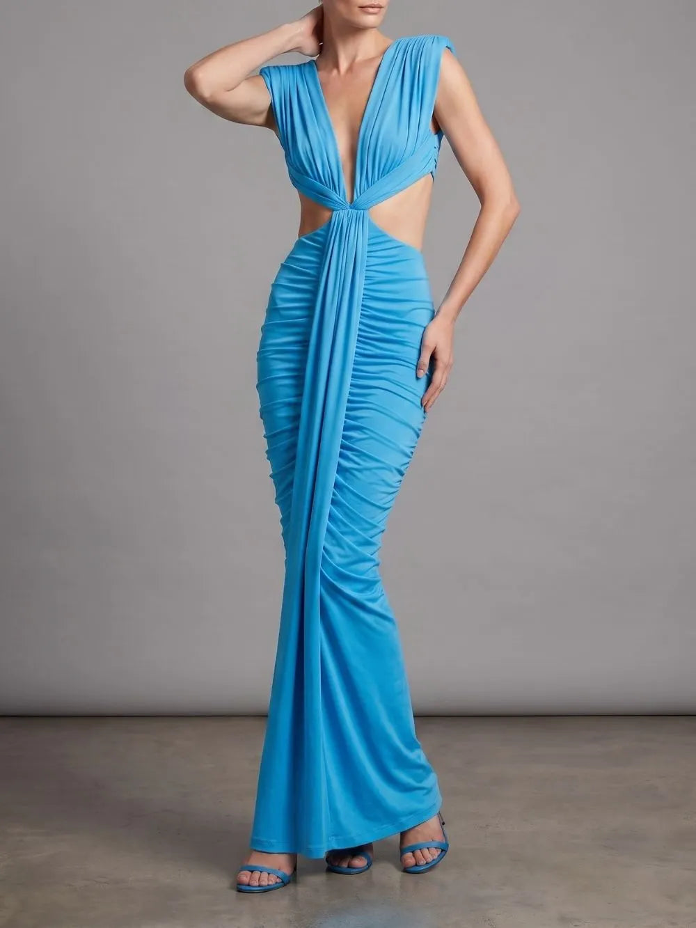 Mali Blue Ruched Cutout Maxi Dress Flowering Girl