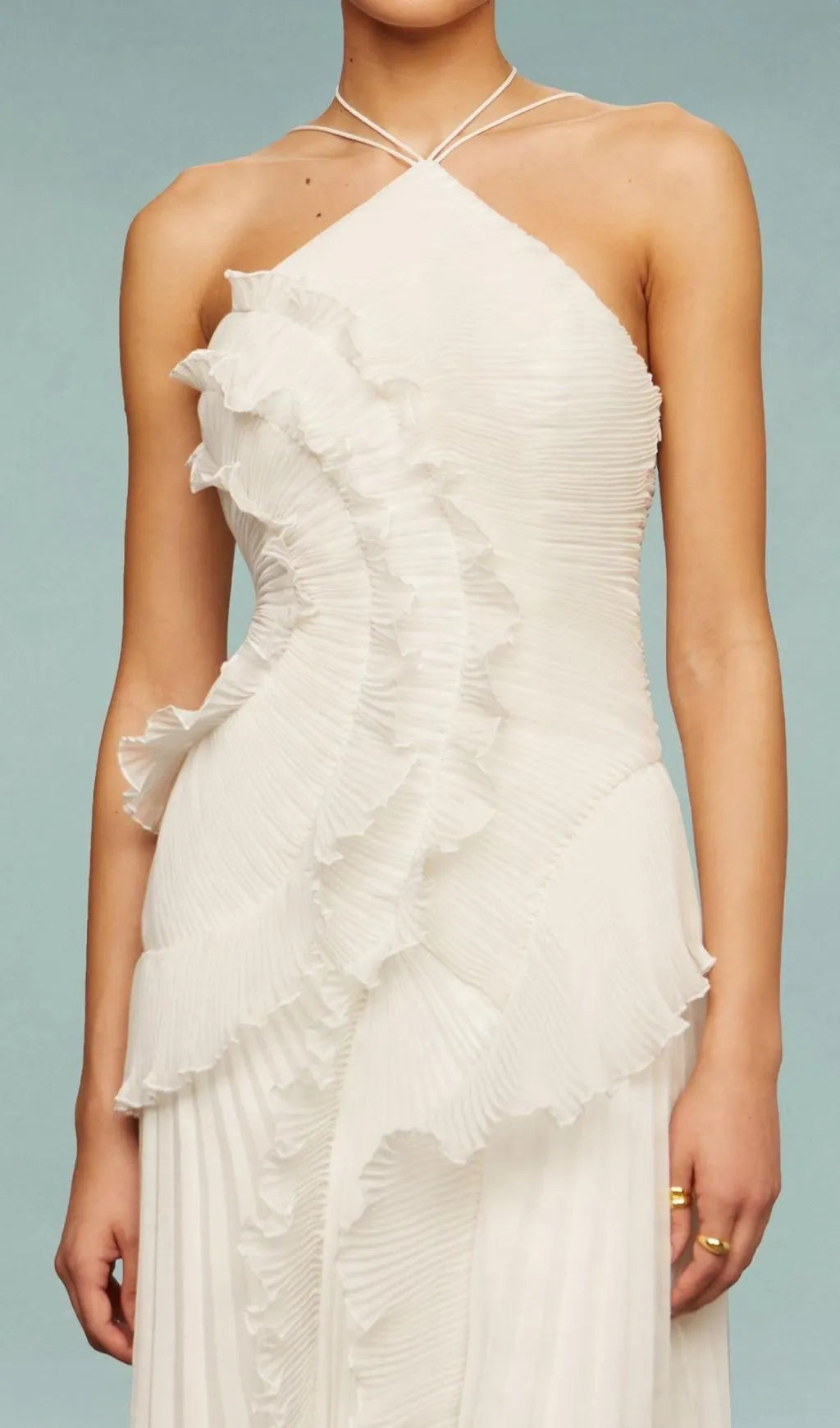 Finneas White Halter Pleated Maxi Dress Flowering Girl