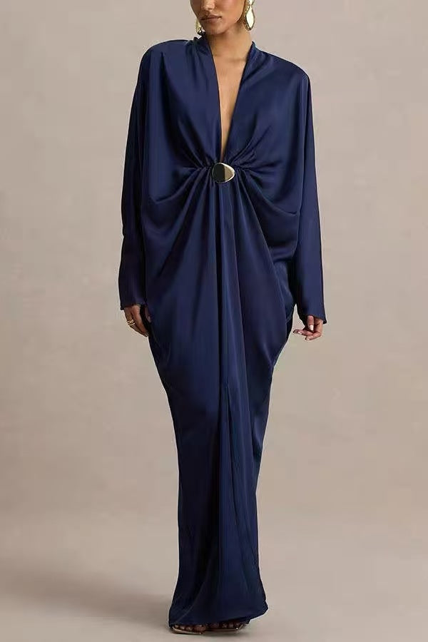Satin Batwing Sleeve Maxi Kaftan Dress Flowering Girl