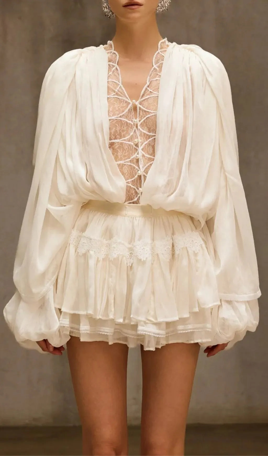 Dzhokar Balloon Sleeve Lace Skirt Set Flowering Girl