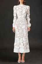 Shannon 3D Floral Midi Dress In White Flowering Girl