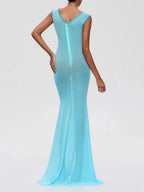 Furaira Sleeveless See Through Maxi Dress In Sky Blue Flowering Girl
