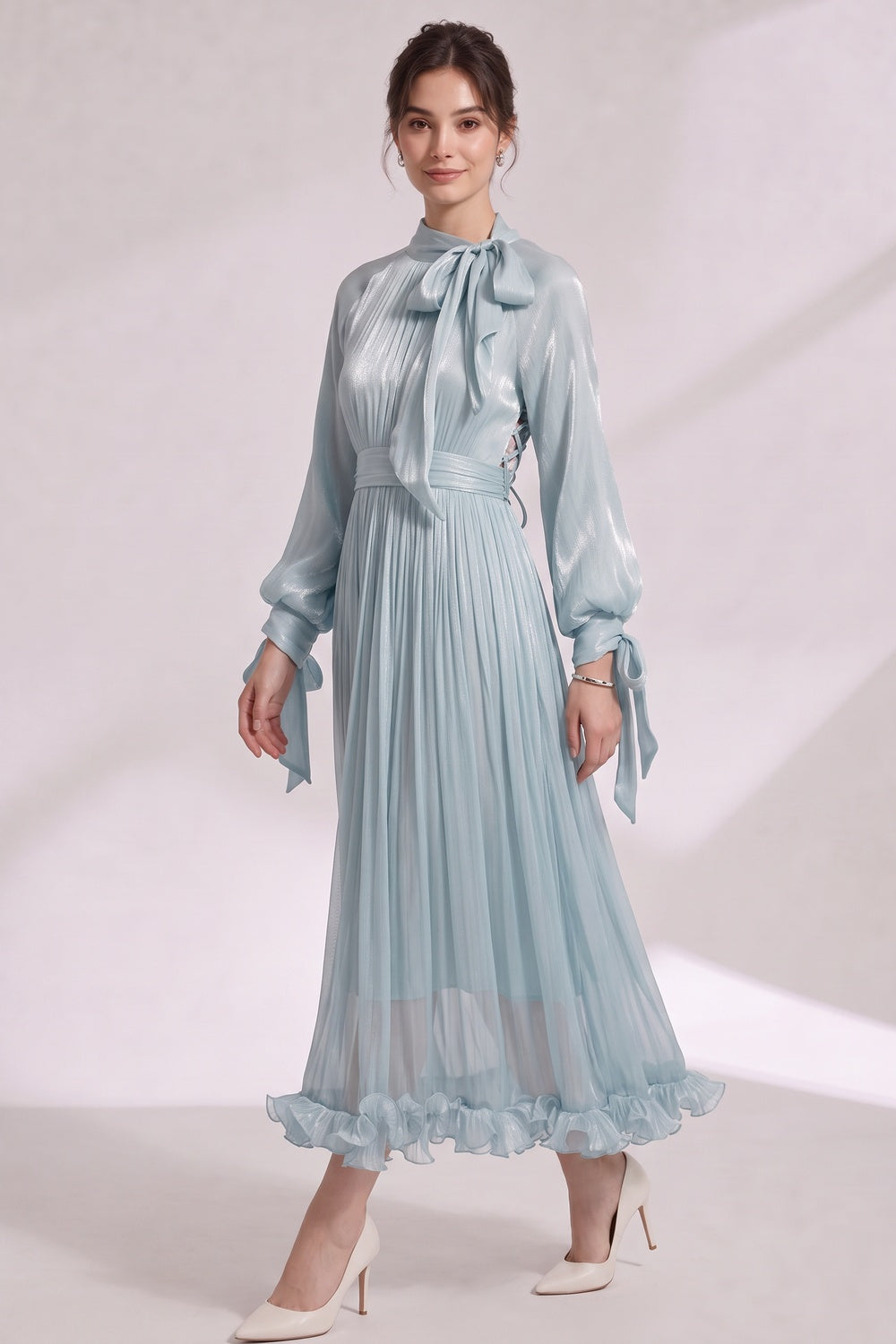 Light Blue Satin A-Line Dress Flowering Girl