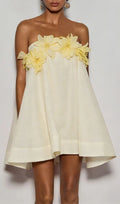 Gratho Strapless Flower Mini Dress In Yellow Flowering Girl