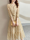 Lyuba Vintage Ruffle Floral Chiffon Maxi Dress Flowering Girl