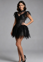 Black Floral Lace Fit-And-Flare Dress Flowering Girl