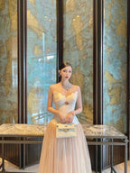 Two-Tone Hollow Tube Top Tulle Midi Dress Flowering Girl