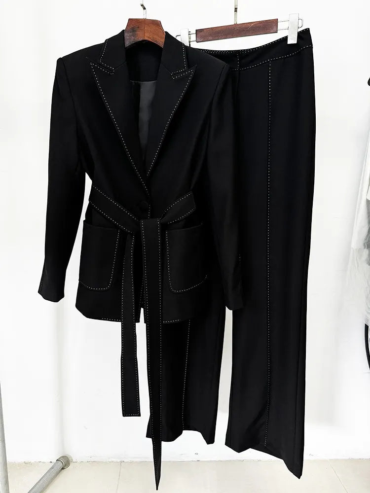 Cece Black Blazer Pants Set Flowering Girl
