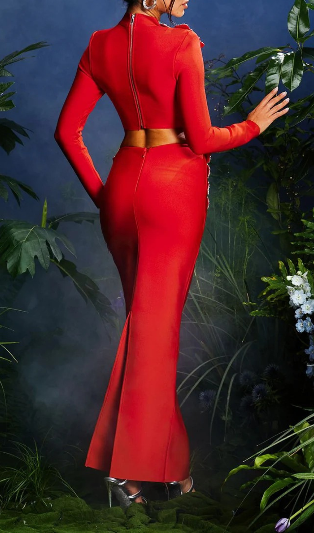 Almira Strapless Flower Bandage Skirt Set In Red Flowering Girl