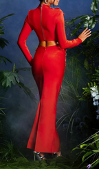 Almira Strapless Flower Bandage Skirt Set In Red Flowering Girl