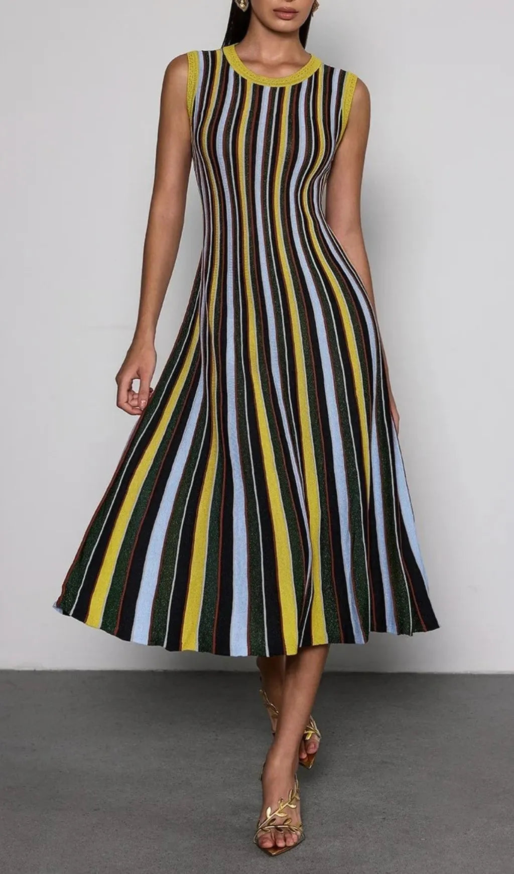 Malyxa Sleeveless Stripe Knit Midi Dress Flowering Girl