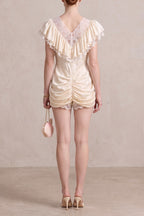 Lace V-Neck Ruffle Satin Mini Romper Flowering Girl