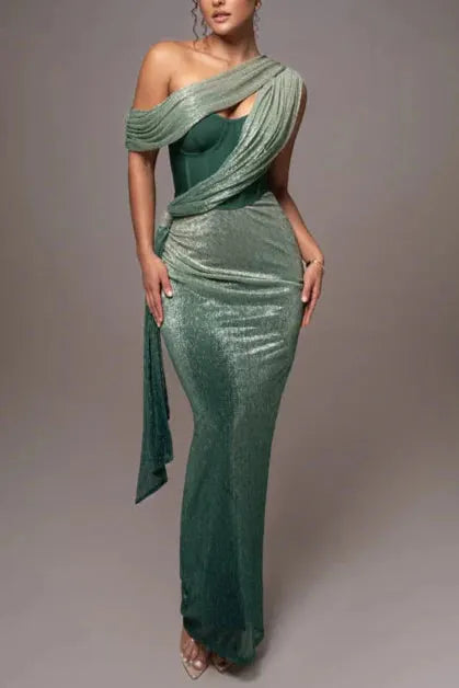 Alma Emerald Green Halter Strap Maxi Dress Flowering Girl
