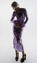 Sequin Patchwork Plush Cuff Dress In Purple Flowering Girl