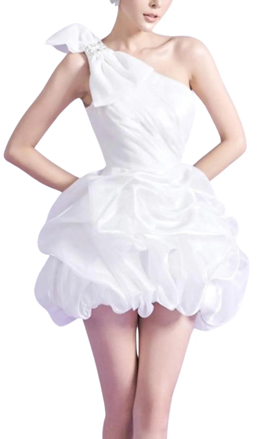 White One Shoulder Bowknot Mini Dress Flowering Girl