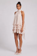 Chiffon Tiered Mini Dress with Halter Neck Flowering Girl