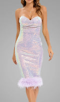 Purple Strapless Sequin Feather Midi Dress Flowering Girl