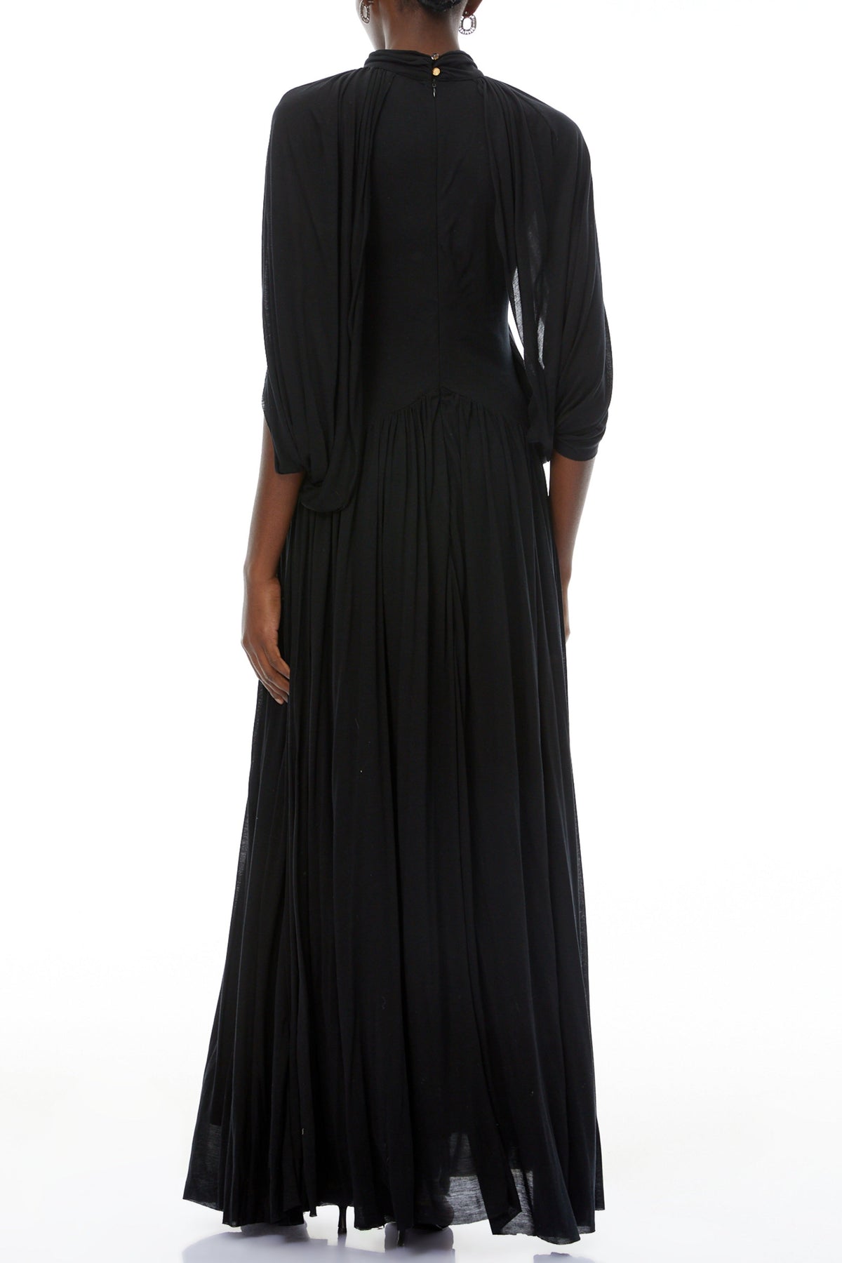 Leona Black Draped Cape Sleeve Knit Maxi Dress Flowering Girl