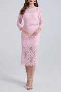 Bernice Rhinestone Fishbone Lace Midi Dress In Pink Flowering Girl