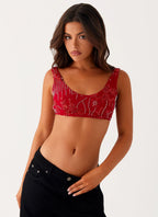 Mercer Sequin Bralette - Red Flowering Girl