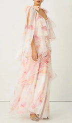 Beverly V-Neck Spaghetti Strap Chiffon Maxi Dress - Pink Flowering Girl