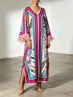 Marlie Printed Long Sleeve Feather Maxi Dress Flowering Girl