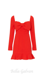 Bow Crepe Mini Dress in red Flowering Girl