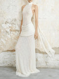 Mirna White Halter Lace Maxi Dress Flowering Girl