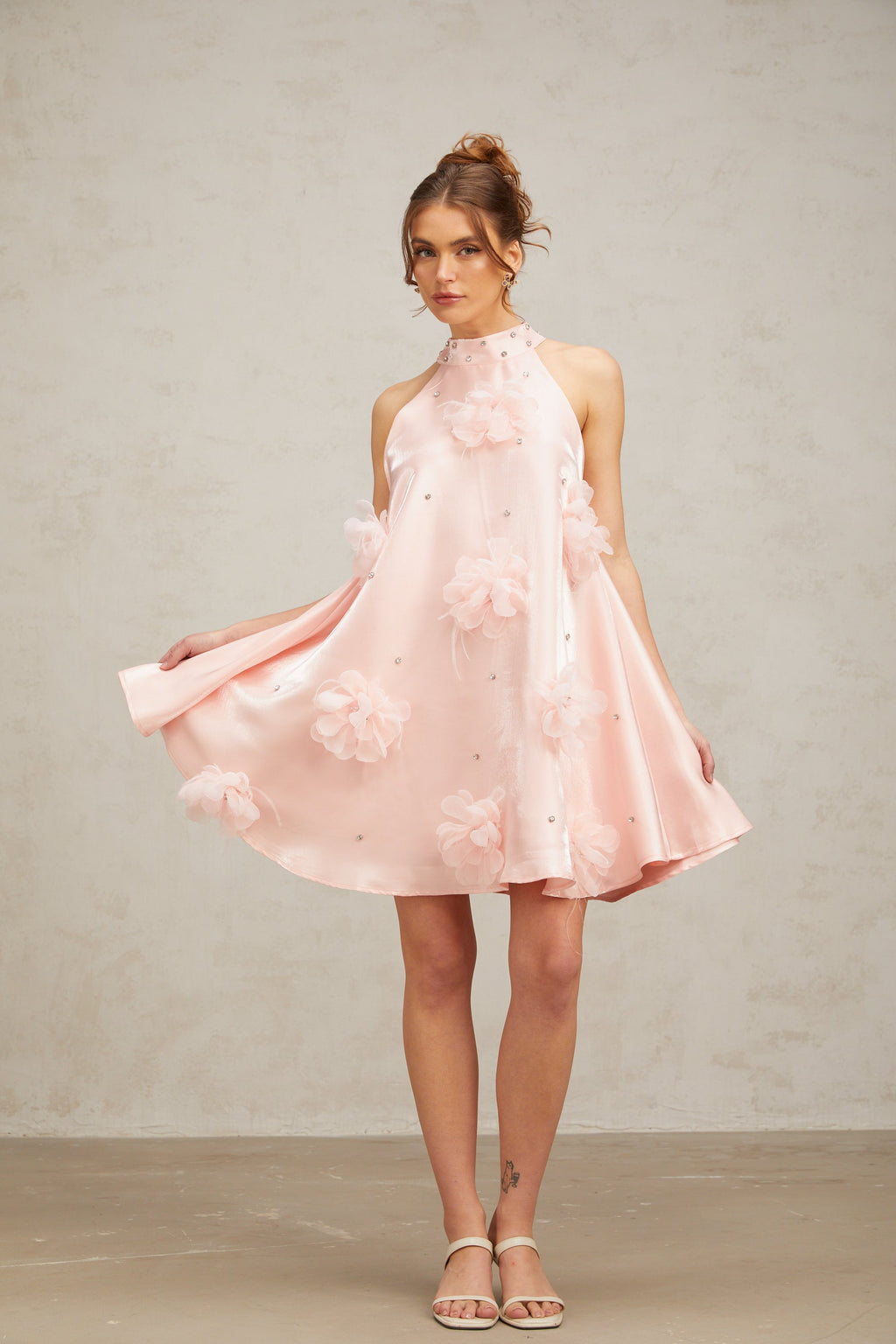 Quella Pink Flower Sleeveless A-Line Mini Dress Flowering Girl