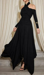 Monica Cross Shoulder High Neck Maxi Dress In Black Flowering Girl