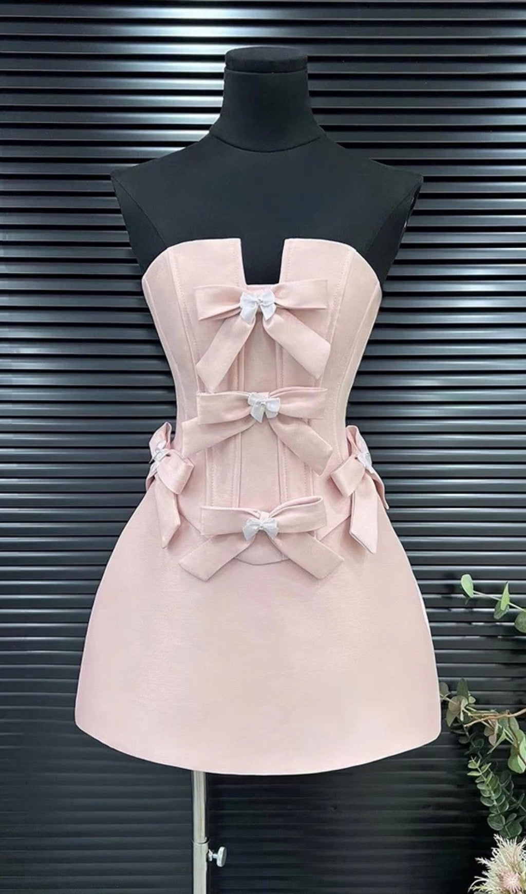 Chinua Pink Strapless Bow Corset Mini Dress Flowering Girl