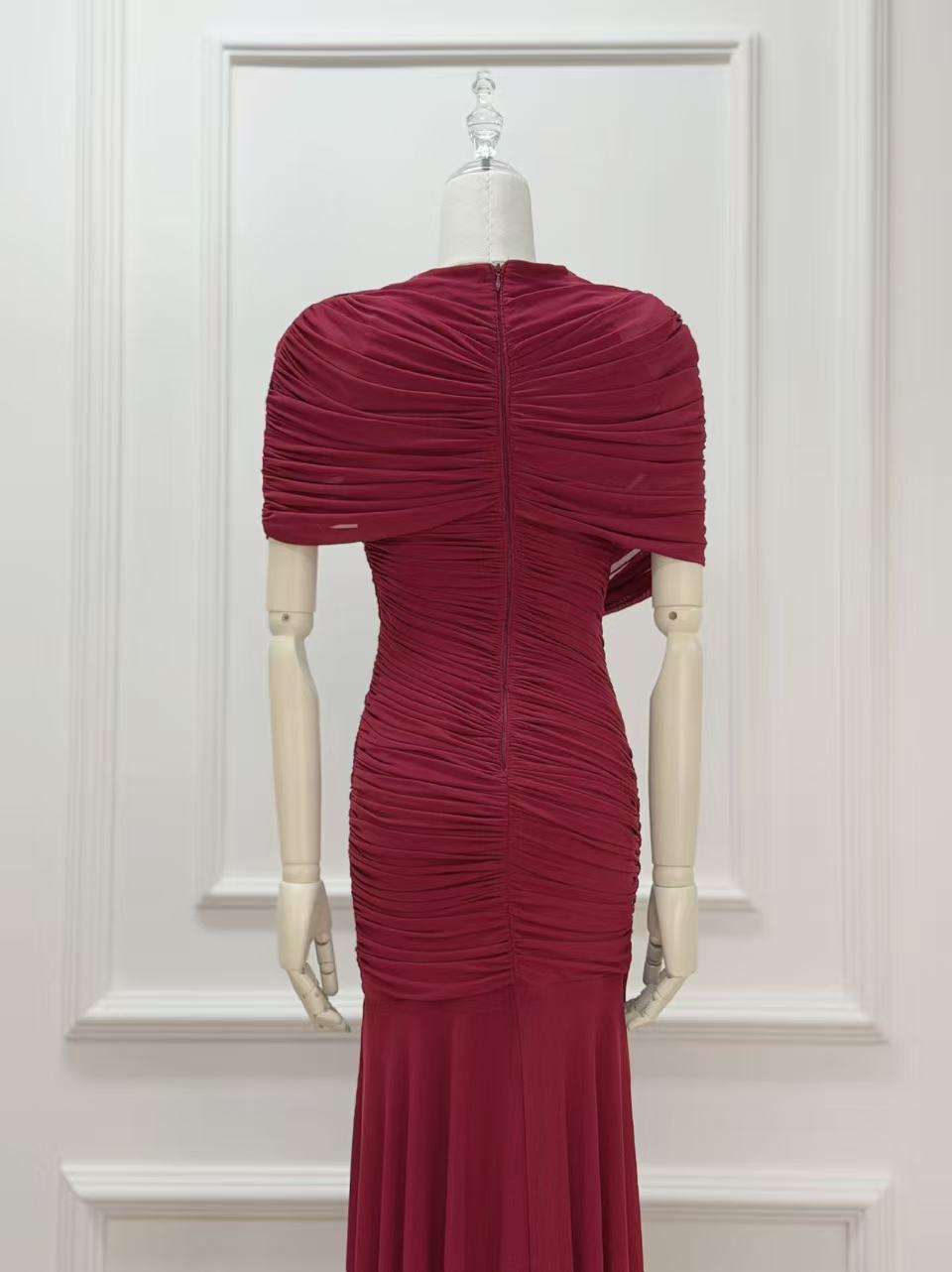Burgundy Mesh Mermaid Evening Gown Flowering Girl
