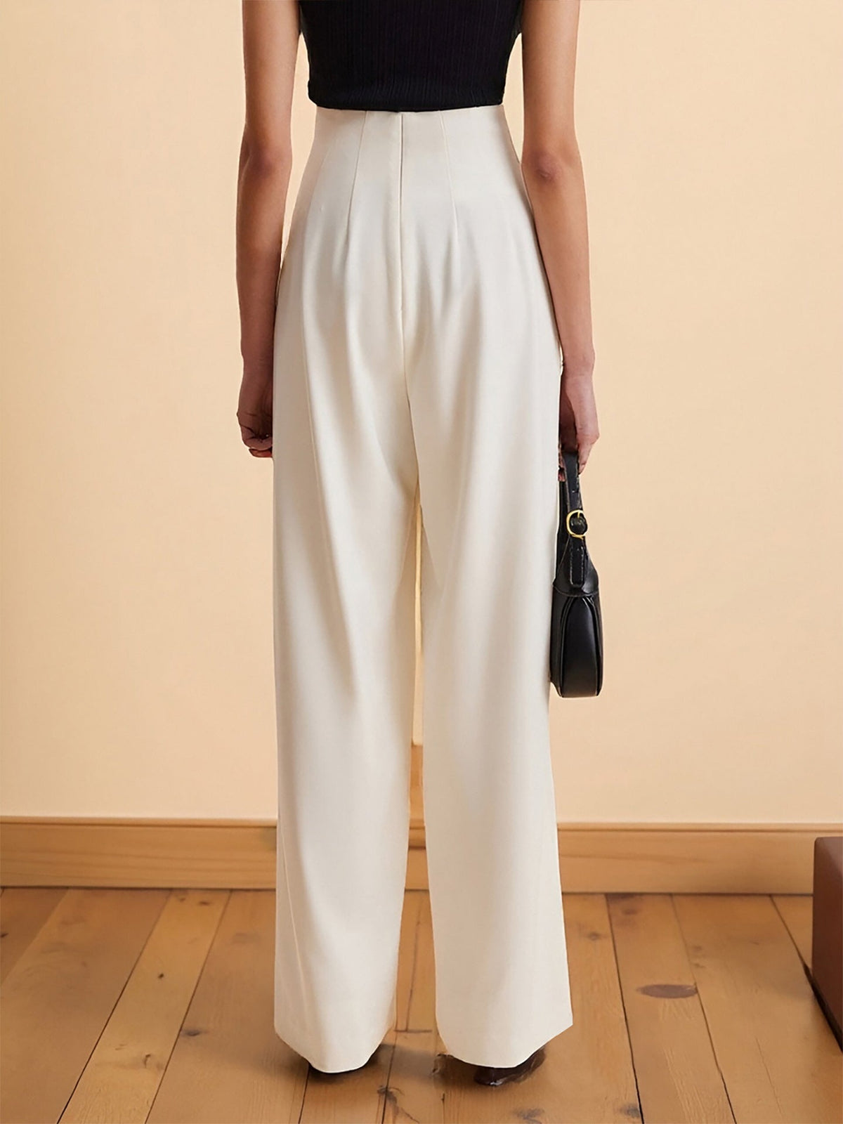 High Waist Wrap Front Gold Ornate Button Wide Leg Trousers Flowering Girl