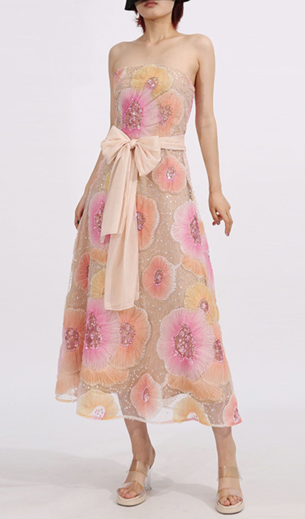Elowyn Strapless Flower Sequin Embellished Midi Dress Flowering Girl