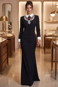 Black Structured Crepe Mermaid Gown with Crystal Embellishment Flowering Girl