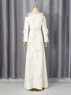 Mandell White Off-Shoulder Flower Long Sleeve Maxi Dress Flowering Girl