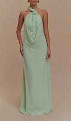 Eun Green Halter Flower Maxi Dress Flowering Girl