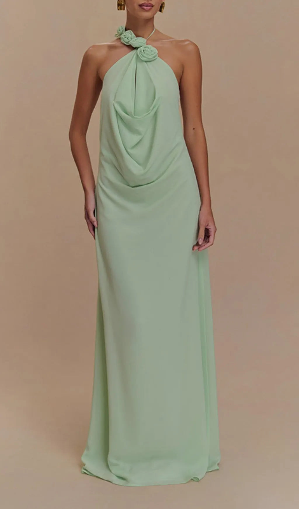 Eun Green Halter Flower Maxi Dress Flowering Girl