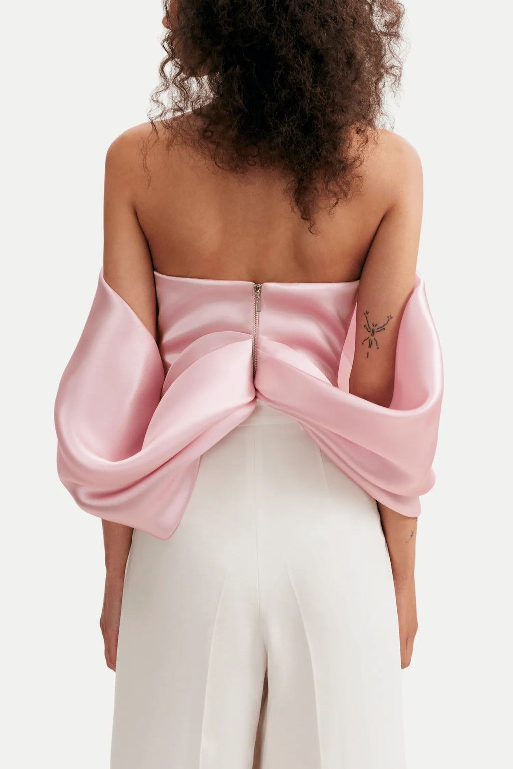Samira Bow Cross Off Shoulder Satin Top Flowering Girl