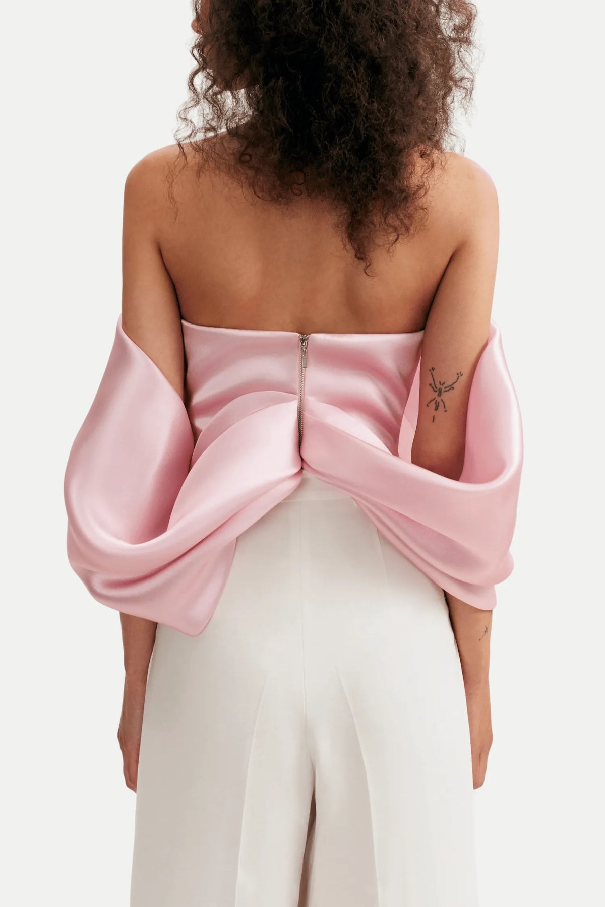 Samira Bow Cross Off Shoulder Satin Top Flowering Girl