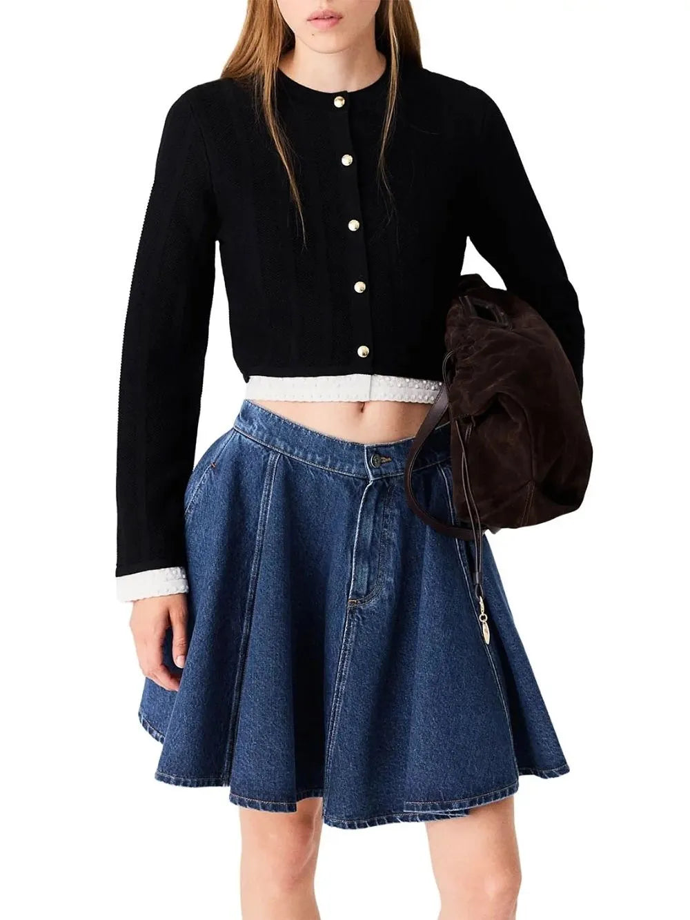 Contrast Trim Long Sleeve Cardigan Flowering Girl