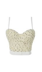 Pearl Embellished Corset Top In White Flowering Girl