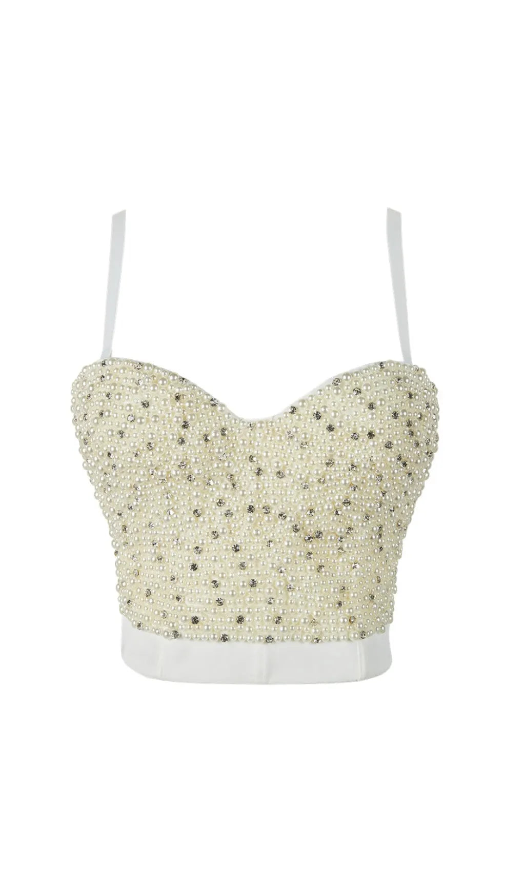Pearl Embellished Corset Top In White Flowering Girl