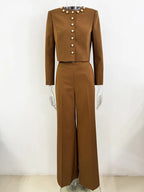 Miranda Pale Brown Button-Decorated Short Jacket Two-Piece Set Flowering Girl