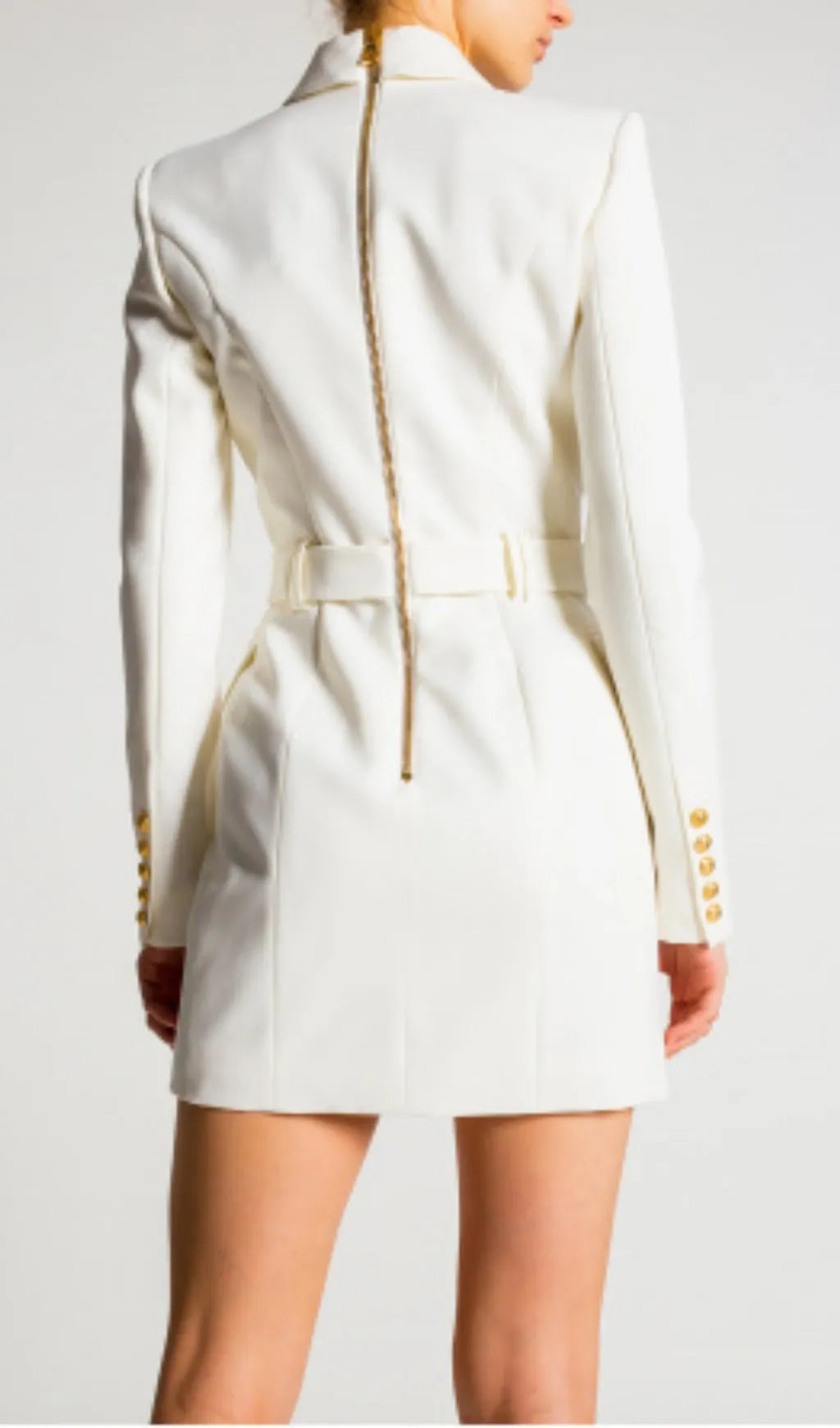 Aasia White Belt Metal Button Mini Dress