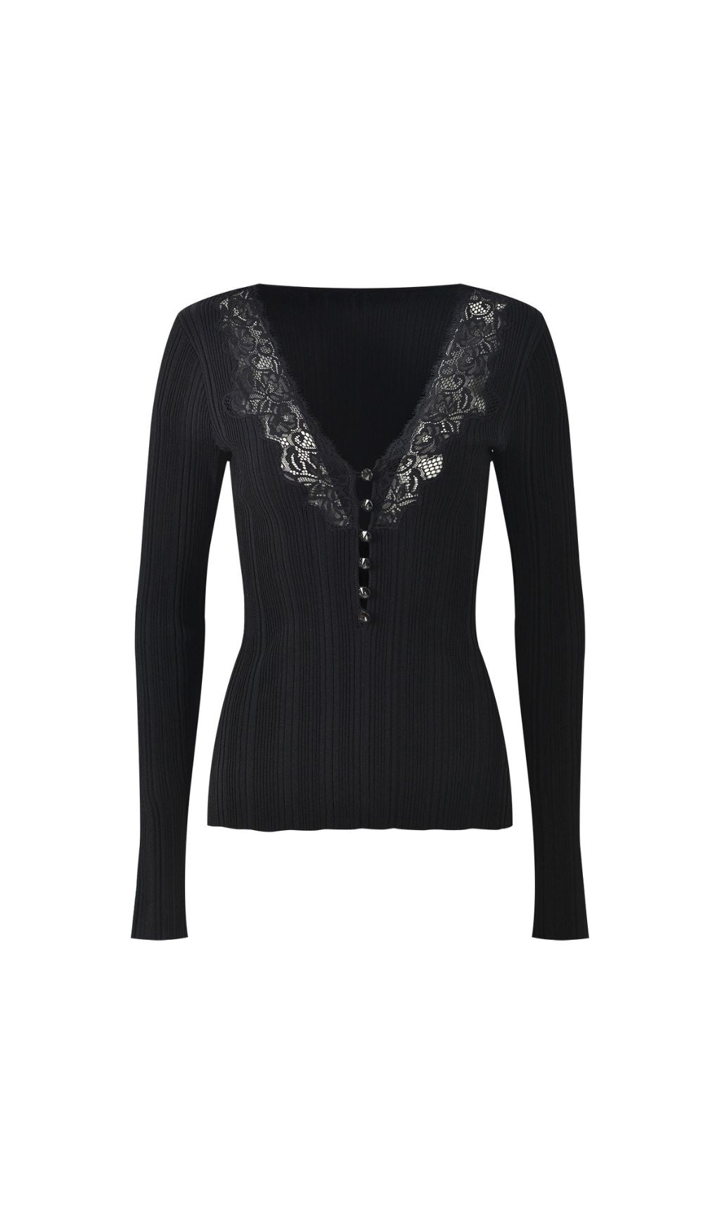 Hulda Black V-Neck Lace Knit Top Flowering Girl