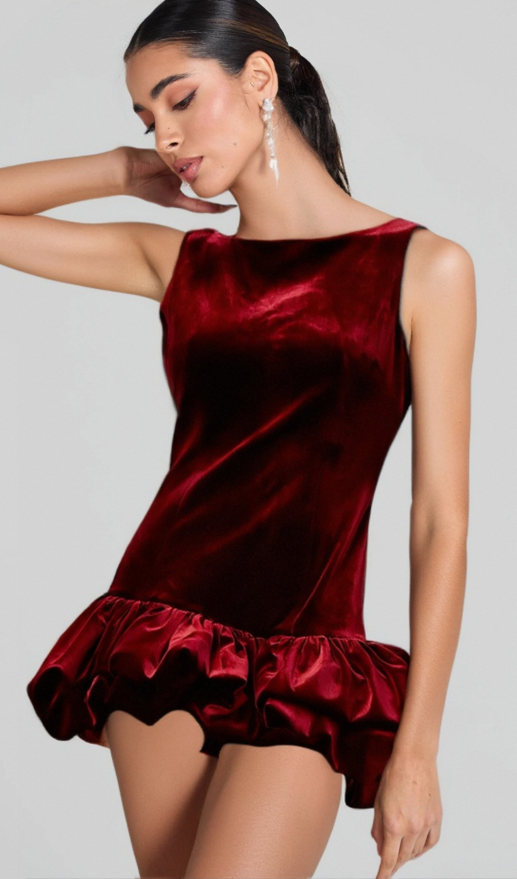 Marion red peplum-hem velvet mini dress Flowering Girl