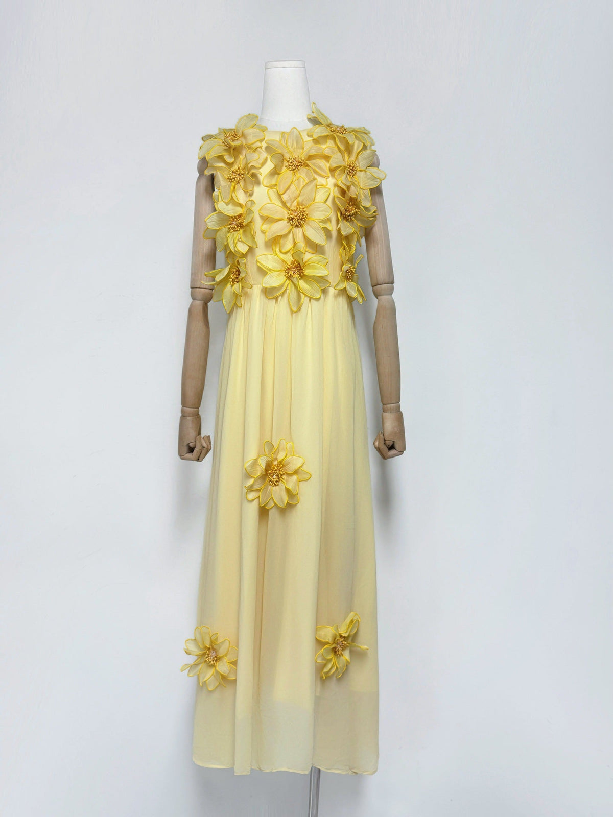 3d Flower Embellished Sleeveless Maxi Dress In Yellow Flowering Girl